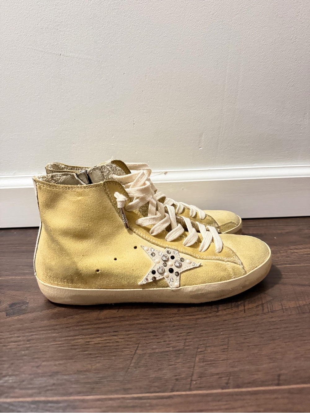 Golden Goose Yellow High-Top Sneakers with Star Stud Detail